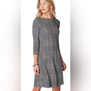 J Jill Wearever Collection Houndstooth Stretch Black Gray Long Sleeve Dress Sz M